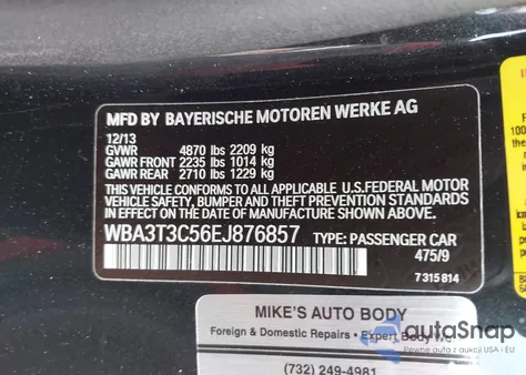 2014 BMW 435I from USA, damaged, VIN WBA3T3C56EJ876857